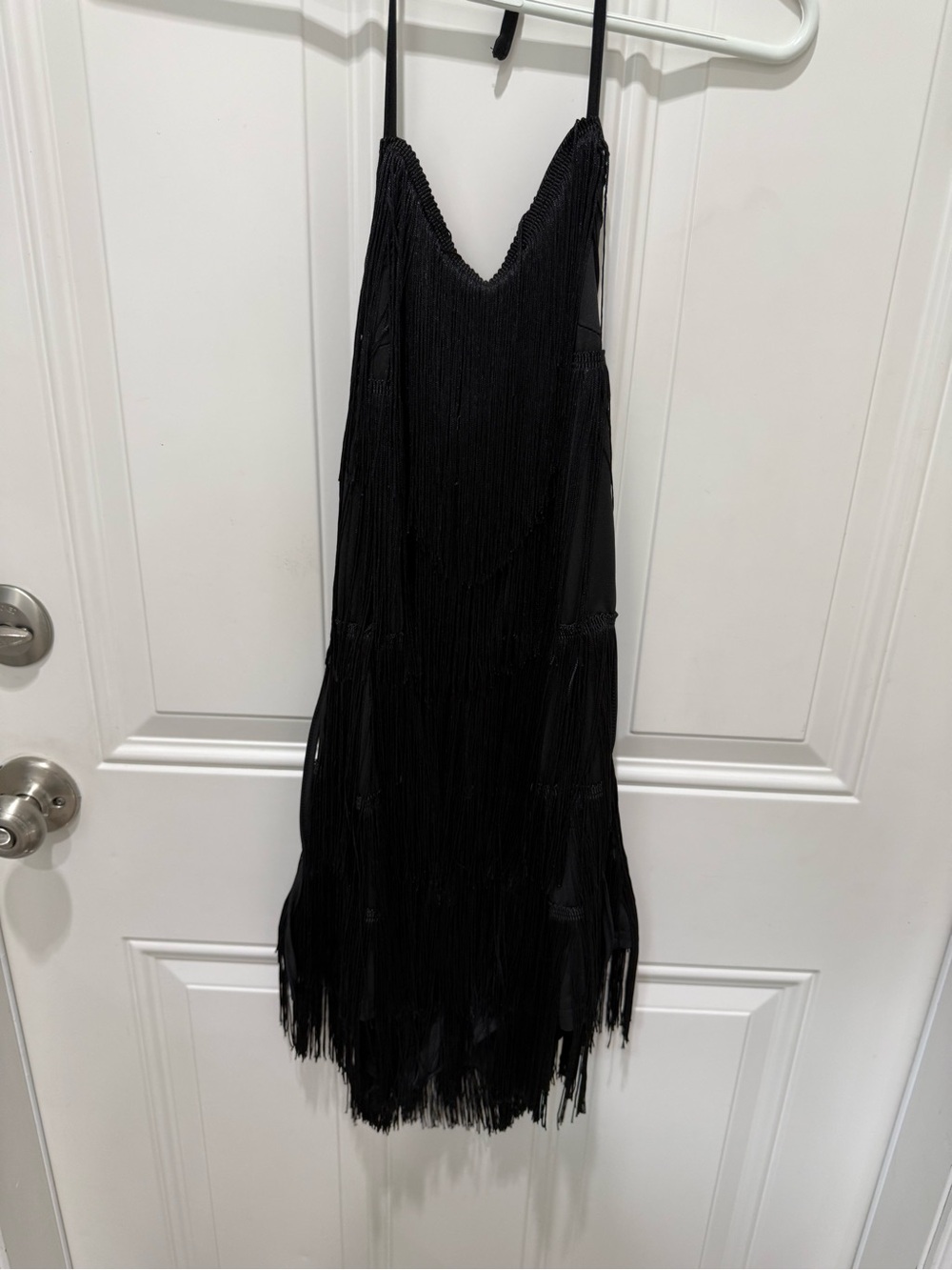 Black Fringe mini clapper Slip Dress - Elegant fun Dress tie neck